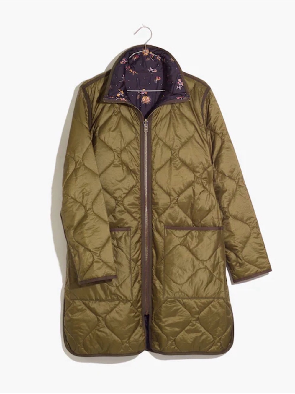 Madewell Reversible Quilted Liner Jacket in Forest Floral/Vintage Moss